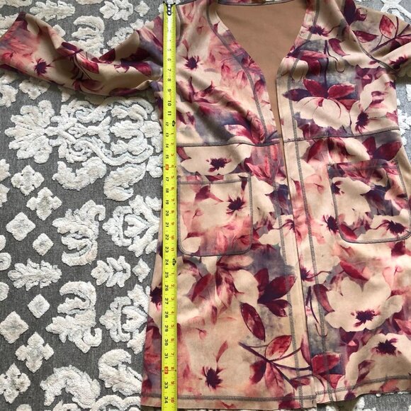 Anthropologie Solitaire, Faux Suede, Red/Mauve Floral, Kimono-style, Duster/Coat - Picture 7 of 13